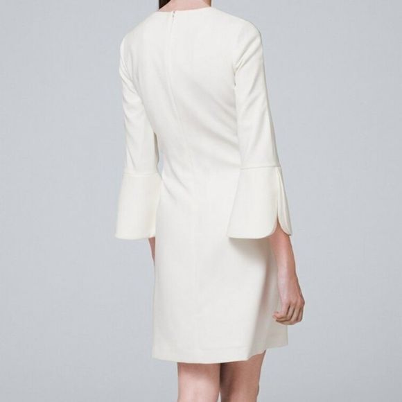 NEW WHBM PETAL-SLEEVE SHIFT DRESS IVORY KEYHOLE LINED WOMENS SIZE 10 $175 - Picture 6 of 9